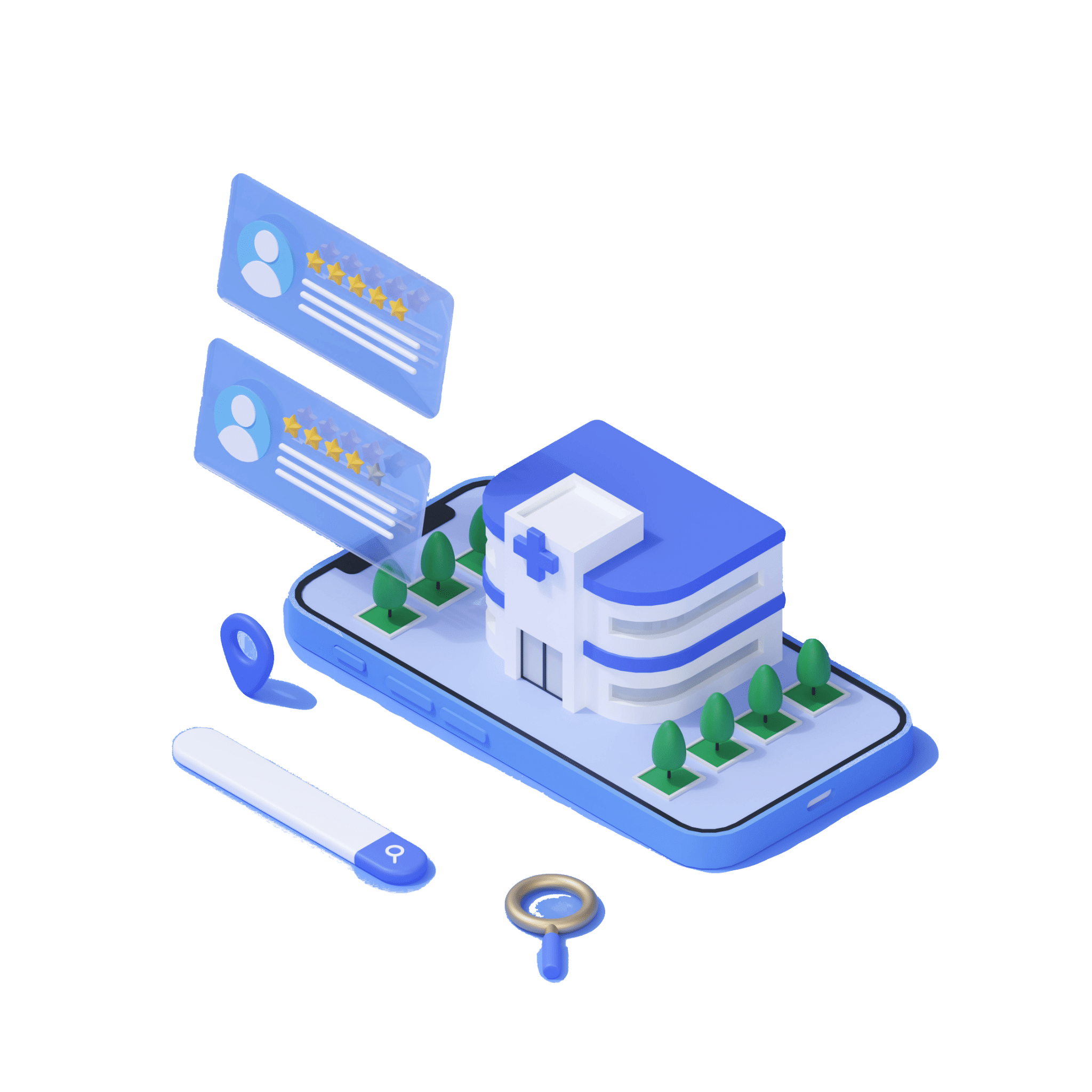 病院と検索窓のイラスト