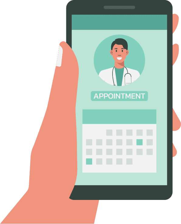 スマホの中に医師とカレンダーアプリのイラスト