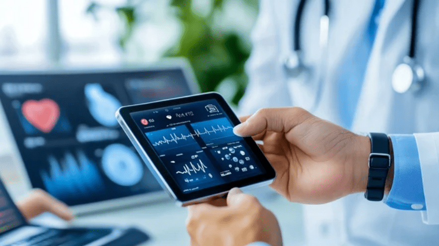 パソコンとスマホでデータを確認している写真