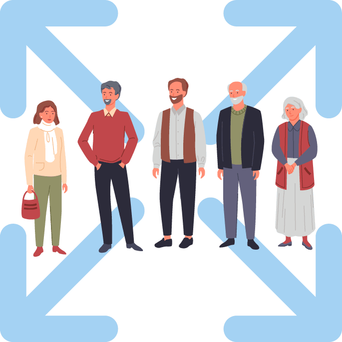 5人の人が集まっているイラスト