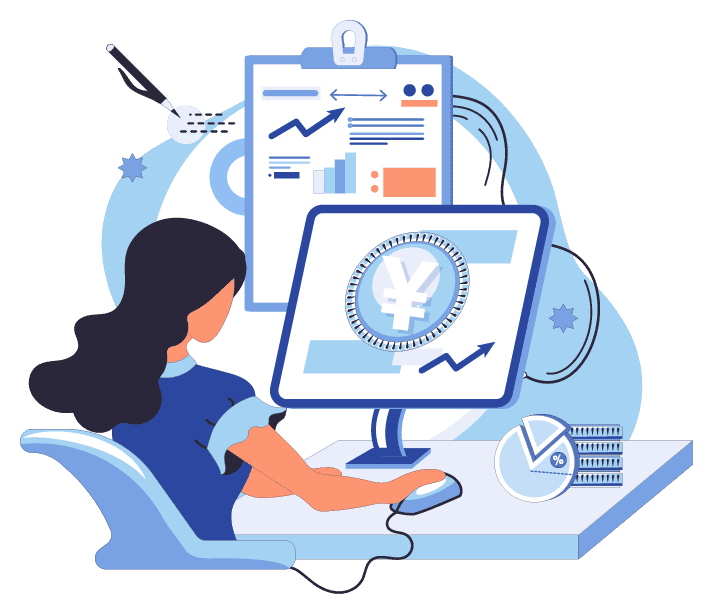 パソコンでデータを見ている人のイラスト