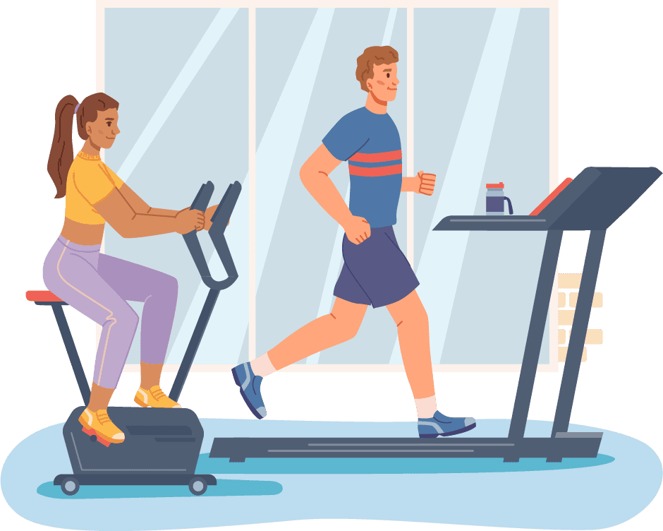 ランディングマシンとエアロバイクで運動しているイラスト